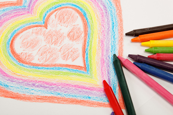 Heart drawn with crayons. - Zdjęcie, obraz