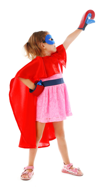 Superhero little girl in boxing gloves - Fotoğraf, Görsel