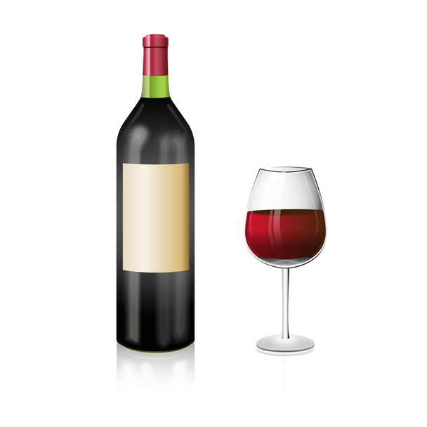 A bottle of red wine with and elegant wineglass. Realistic vecto - Vector, Image