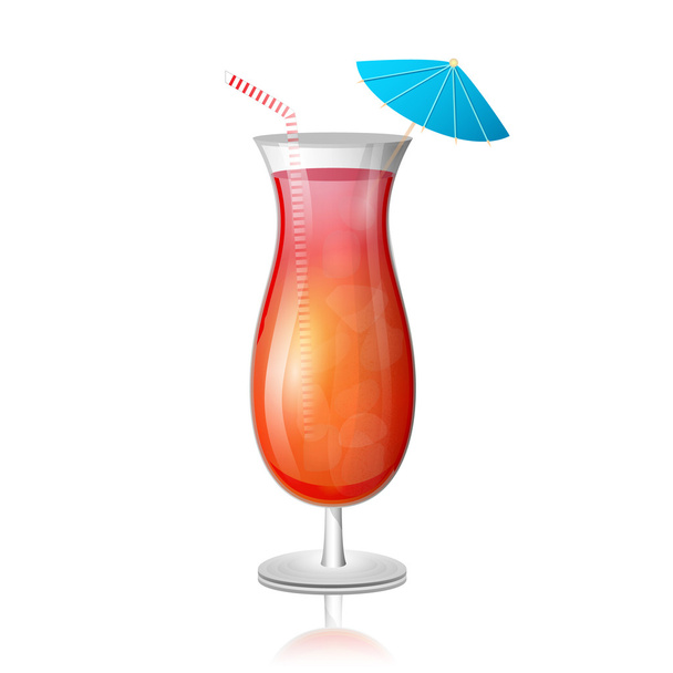 Сочный коктейль на рассвете с текилой в высоком бокале со страй
 - Вектор,изображение