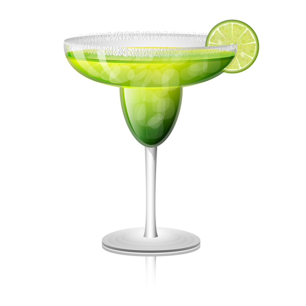 Juicy margarita drink cocktail in a rimmed class with a slice of lime fruit. Vector illustration. - Vector, Image