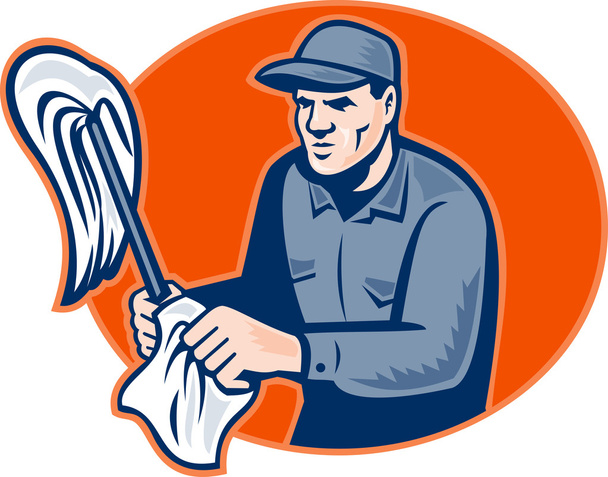 limpador de zelador com esfregão limpeza retro
 - Foto, Imagem
