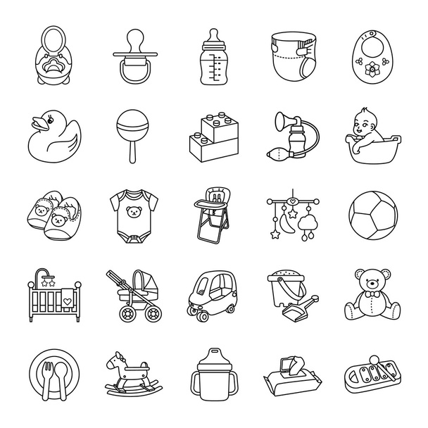 Baby stuff outlines vector icons - Vector, Image