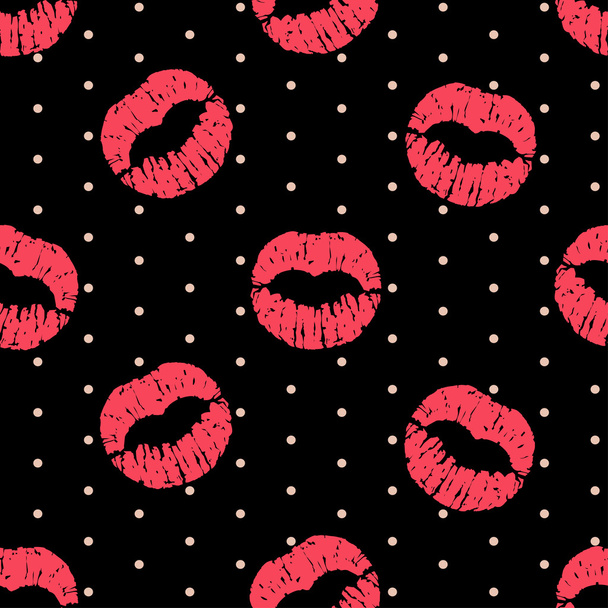 Patrón sin costura vectorial con impresiones de labios rojos
 - Vector, imagen