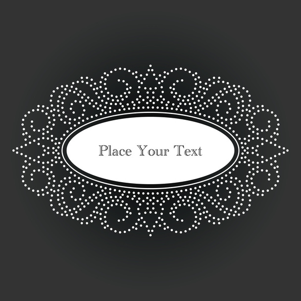 Ornamental, vintage style vector frame with white dots on chalkboard background. Oval design for invitations, greeting cards, fliers or announcements. Simple to edit. - Vektör, Görsel