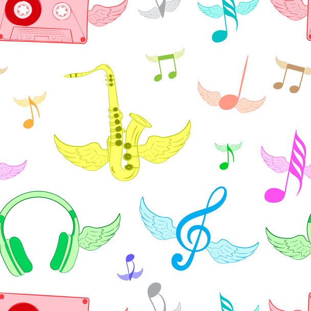 Color winged musical subjects white - Vector, Image