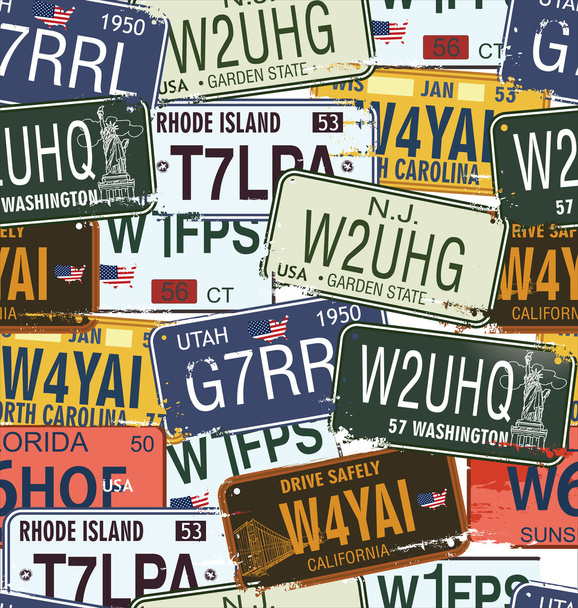 Seamless Background - Retro Auto Licence Plates - Vector, Image