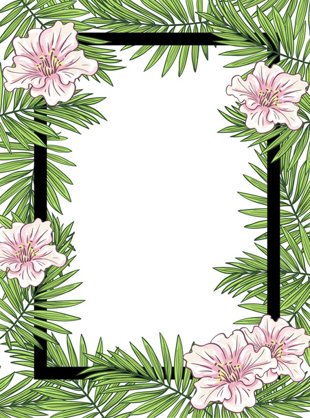 palm leaves with flowers and frame - Vektor, kép