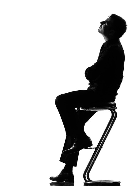 Silhouette man thinking pensive full length looking up - Foto, Imagen