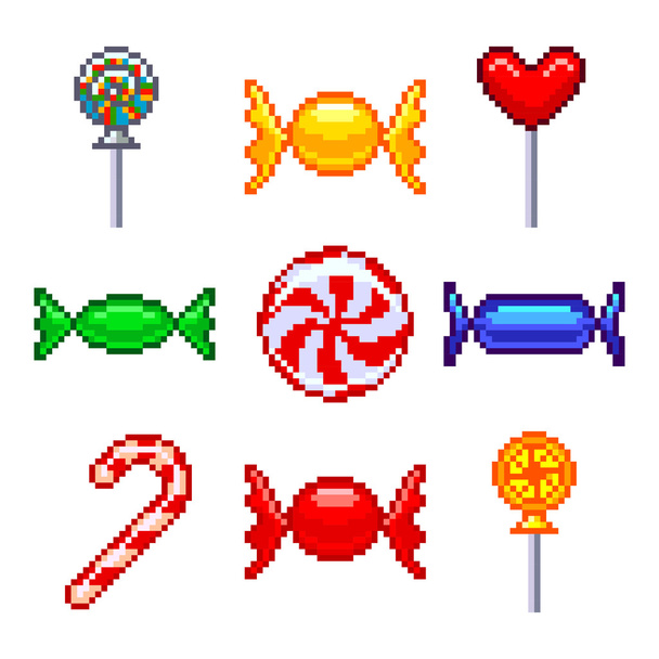 Pixel caramelos para juegos iconos vector conjunto
 - Vector, Imagen