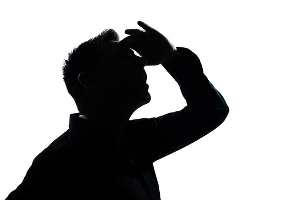 Silhouette man portrait looking up forward gesture - 写真・画像