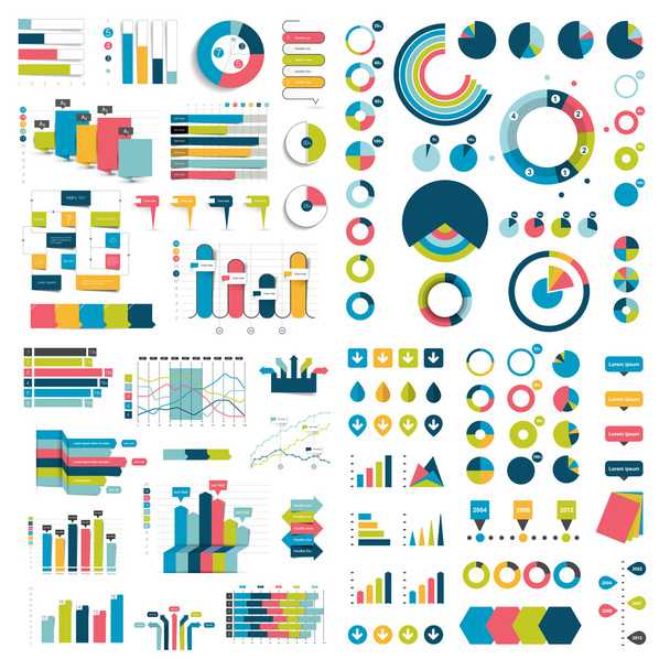 Mega Collection of charts, graphs, flowcharts, diagrams and infographics elements. Infographics in blue color. - Vector, Image