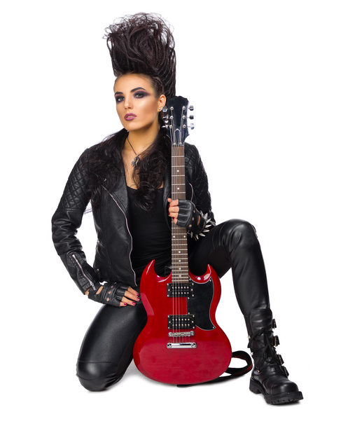 Rock musician in leather clothing - 写真・画像