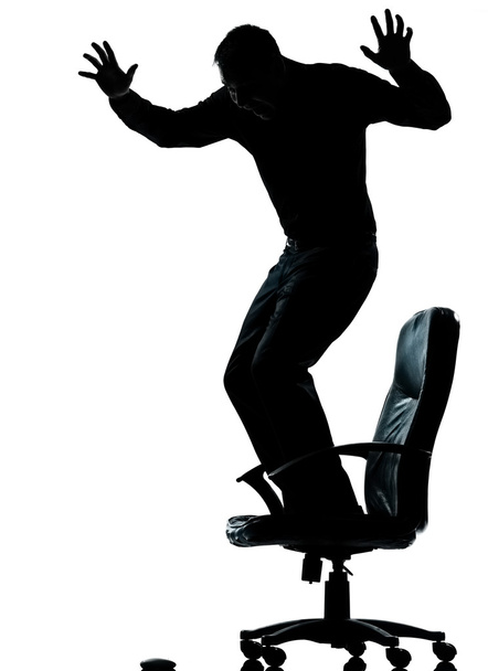 One business man afraid of computer mouse silhouette - Zdjęcie, obraz