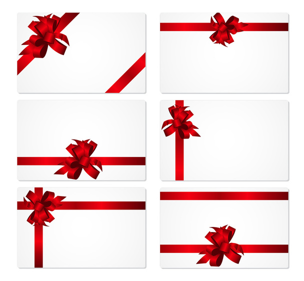 Gift Card with Red Bow and Ribbon Set Vector Illustration - Wektor, obraz