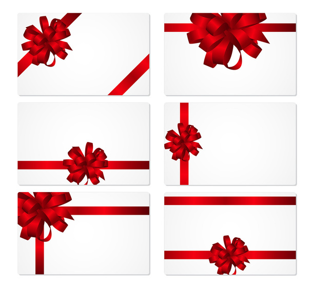 Geschenkkarte mit roter Schleife und Bändchen Set Vektorillustration - Vektor, Bild