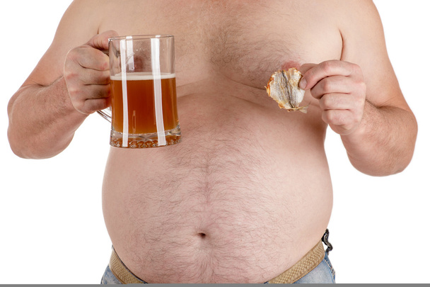 man with a big belly with beer in hand - Foto, Bild
