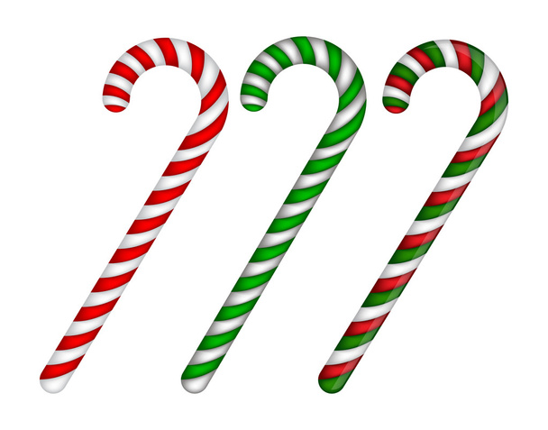 Bastón de caramelo rayado en colores navideños. Ilustración vectorial aislada sobre fondo blanco. - Vector, imagen