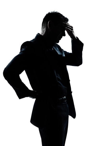Silhouette man portrait tired migraine backache - Foto, Bild