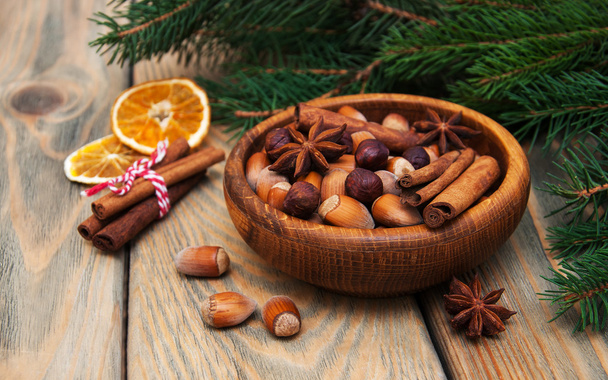 nuts and spices for christmas cake - Zdjęcie, obraz