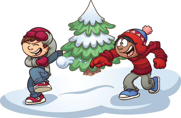 Kids playing in the snow - Vector, Image