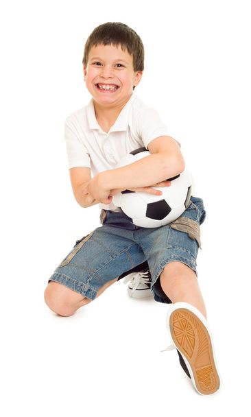 αγόρι ποδοσφαίρου με λευκό φόντο στούντιο απομονωθεί μπάλα - Φωτογραφία, εικόνα