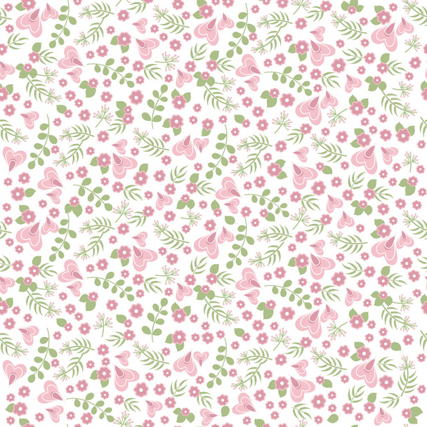 Pattern with flowers and hearts - Вектор,изображение