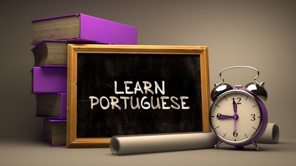 Portugiesisch lernen - Tafel mit inspirierendem Text. - Foto, Bild