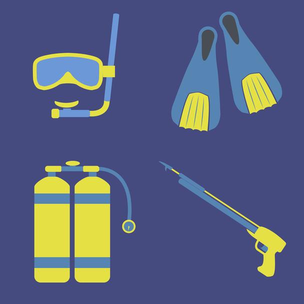 Scuba diving equipment vector icons - Vector, Image