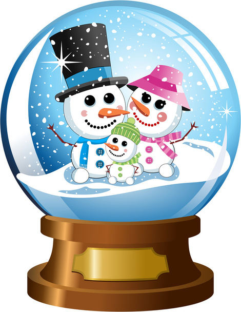 Snow globe with inside a happy snowman family under snowfall isolated
 - Вектор,изображение