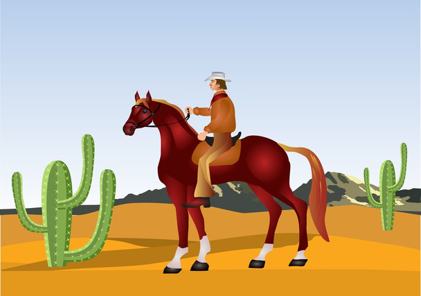 Wild west cowboy op paard - Vector, afbeelding