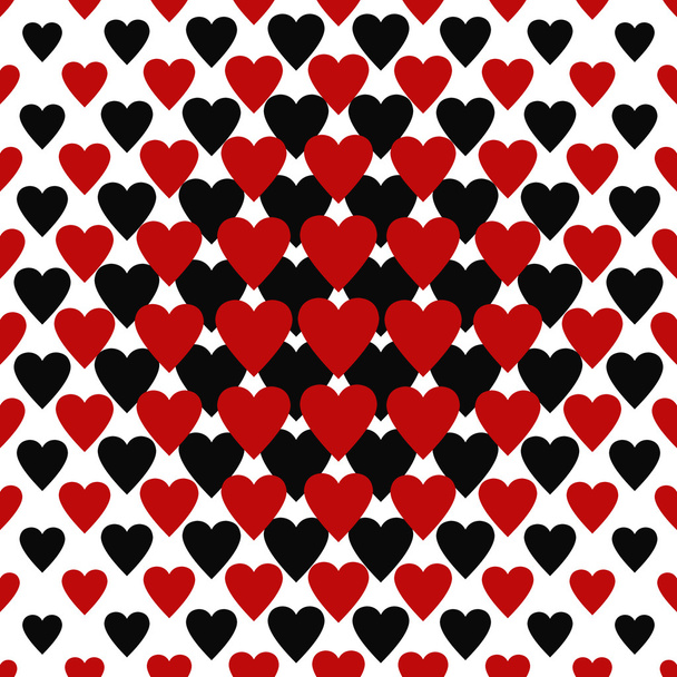 Varrat nélküli piros és fekete szív mintás - Vektor, kép