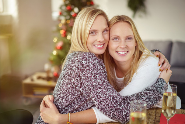 Two loving sisters celebrating Christmas - Fotoğraf, Görsel