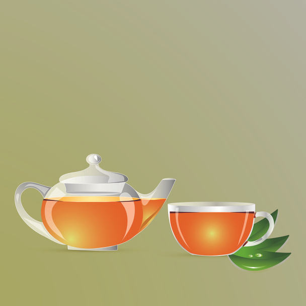 Tea-pot with the cup of tea - Vetor, Imagem