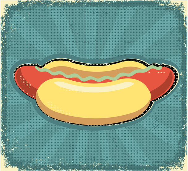 Hot dogs poster.Retro image on old paper texture - Vector, imagen