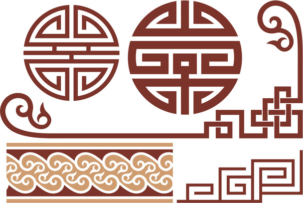 Set of Oriental Chinese Design Elements (Seamless Border, Corners, Knots, F - Vektor, obrázek