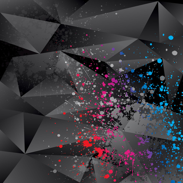 Fondo abstracto con triángulos negros y pulverizaciones de color
 - Vector, Imagen