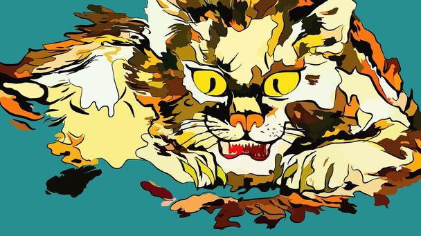 colorful angry cat lying - Vector, Image