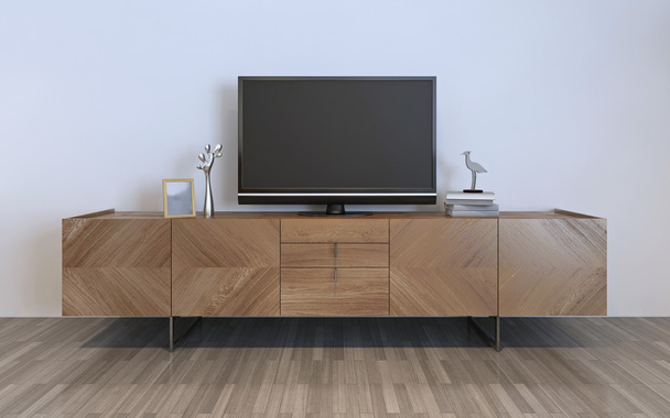 Mueble de TV con plasma y decoraciones
 - Foto, Imagen
