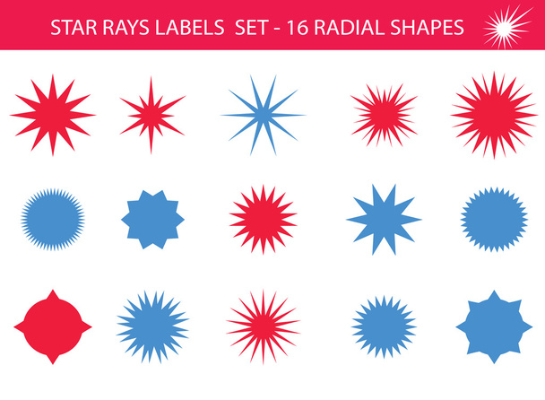 Rayos de estrellas - Conjunto de formas retro del sol estallido, azul y rojo. Estrellas vectoriales y siluetas brillantes elementos de diseño festivo
. - Vector, imagen