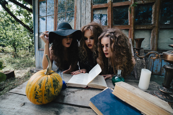 Trois sorcières vintage effectuent un rituel magique
 - Photo, image