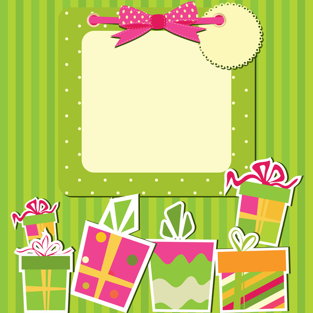 Greeting card with gift boxes - Vector, Imagen