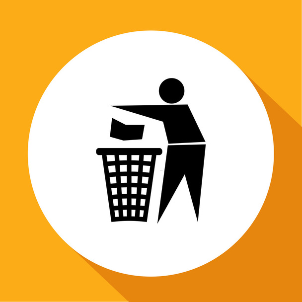 Silhouet van de mens, gooien vuilnis in een bin, lijn pictogram - Vector, afbeelding