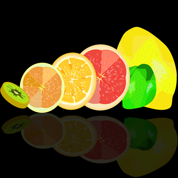 Frutos cortados em fatias e inteiros
 - Vetor, Imagem