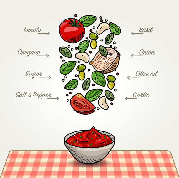 Salsa di pomodoro Ingredienti per la pizza
 - Vettoriali, immagini