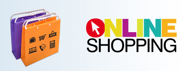 Banner de compras en línea con bolsos e iconos
 - Foto, imagen