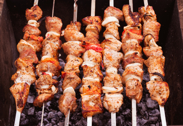 Shish kebab sobre las brasas
 - Foto, Imagen