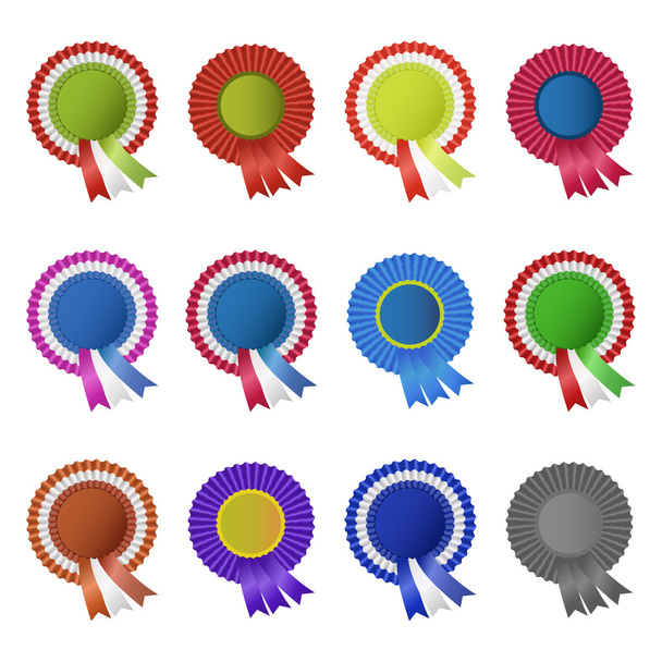 Set of blank award rosettes with ribbon - Vector, afbeelding