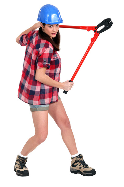 Young woman with bolt cutters - Foto, Imagen