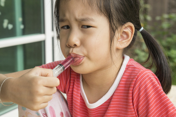 Asian child girl childhood medicine cold fever concept - Φωτογραφία, εικόνα